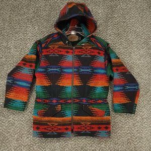 Vintage WOOLRICH Womens Medium Wool Aztec Multicolor Hooded Coat Jacket
